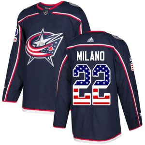 Stylish Adidas Blue Jackets #22 Sonny Milano Navy Blue Home Authentic USA Flag Stitched Youth NHL Jersey to stand out at the arena