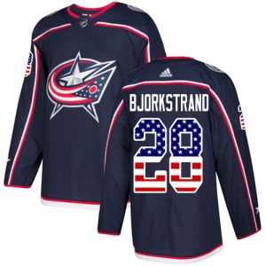 Impressive Adidas Blue Jackets #28 Oliver Bjorkstrand Navy Blue Home Authentic USA Flag Stitched NHL Jersey for ultimate sports enthusiasts