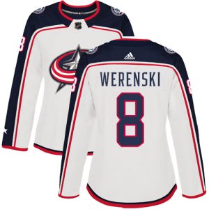 Impressive Adidas Blue Jackets #8 Zach Werenski White Road Authentic Women's Stitched NHL Jersey to show your team spirit