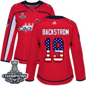 Stunning Adidas Capitals #19 Nicklas Backstrom Red Home Authentic USA Flag Stanley Cup Final Champions Women's Stitched NHL Jersey to stand out at the arena