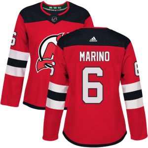 Stunning Adidas Devils #6 John Marino Red Home Authentic Women's Stitched NHL Jersey perfect for game days