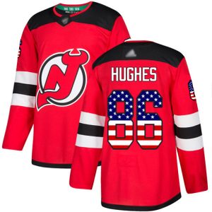 Impressive Adidas Devils #86 Jack Hughes Red Home Authentic USA Flag Stitched NHL Jersey for ultimate sports enthusiasts
