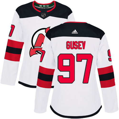 Fantastic Adidas Devils #97 Nikita Gusev White Road Authentic Women's Stitched NHL Jersey to complete your fan gear collection
