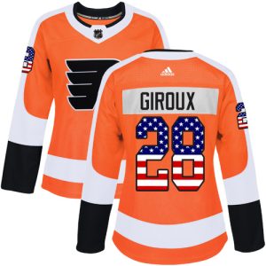 Sleek Adidas Flyers #28 Claude Giroux Orange Home Authentic USA Flag Women's Stitched NHL Jersey perfect for game days
