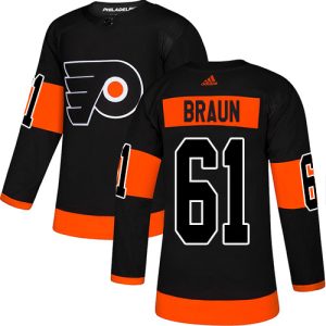 Fantastic Adidas Flyers #61 Justin Braun Black Alternate Authentic Stitched NHL Jersey to complete your fan gear collection