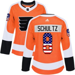 Gorgeous Adidas Flyers #8 Dave Schultz Orange Home Authentic USA Flag Women's Stitched NHL Jersey to show your team spirit