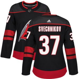 Sleek Adidas Hurricanes #37 Andrei Svechnikov Black Alternate Authentic Women's Stitched NHL Jersey for die - hard hockey fans