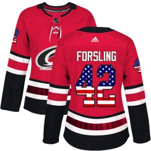 Sleek Adidas Hurricanes #42 Gustav Forsling Red Home Authentic USA Flag Women's Stitched NHL Jersey for die - hard hockey fans