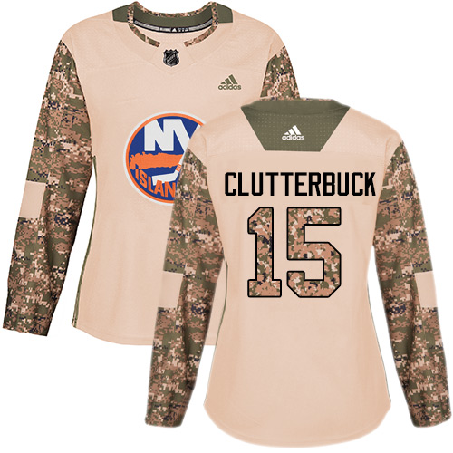 Impressive Adidas Islanders #15 Cal Clutterbuck Camo Authentic 2017 Veterans Day Women's Stitched NHL Jersey for ultimate sports enthusiasts