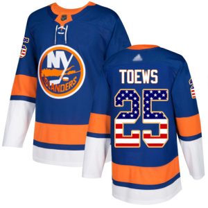 Stylish Adidas Islanders #25 Devon Toews Royal Blue Home Authentic USA Flag Stitched NHL Jersey perfect for game days