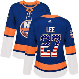Unique Adidas Islanders #27 Anders Lee Royal Blue Home Authentic USA Flag Women's Stitched NHL Jersey perfect for game days