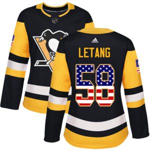Unique Adidas Penguins #58 Kris Letang Black Home Authentic USA Flag Women's Stitched NHL Jersey perfect for game days