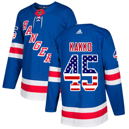 Stunning Adidas Rangers #45 Kappo Kakko Royal Blue Home Authentic USA Flag Stitched Youth NHL Jersey to complete your fan gear collection