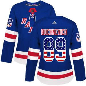 Stylish Adidas Rangers #89 Pavel Buchnevich Royal Blue Home Authentic USA Flag Women's Stitched NHL Jersey to complete your fan gear collection