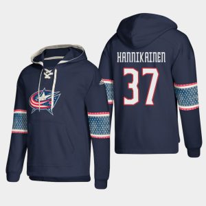 Stunning Columbus Blue Jackets #37 Markus Hannikainen Blue adidas Lace Up Pullover Hoodie a must - have for collectors