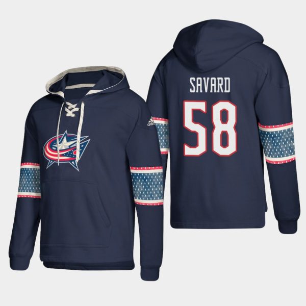 Sleek Columbus Blue Jackets #58 David Savard Blue adidas Lace Up Pullover Hoodie to stand out at the arena