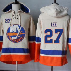Unique Islanders #27 Anders Lee Cream Sawyer Hooded Sweatshirt Stitched NHL Jersey to stand out at the arena