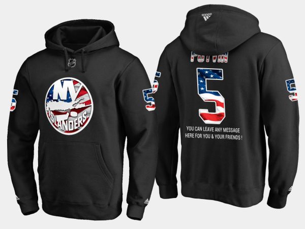 Amazing Islanders #5 Denis Potvin NHL Banner Wave Usa Flag Black Hoodie for die - hard hockey fans