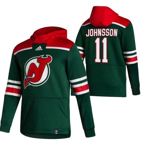 Stunning New Jersey Devils #11 Andreas Johnsson Adidas Reverse Retro Pullover Hoodie Green perfect for game days