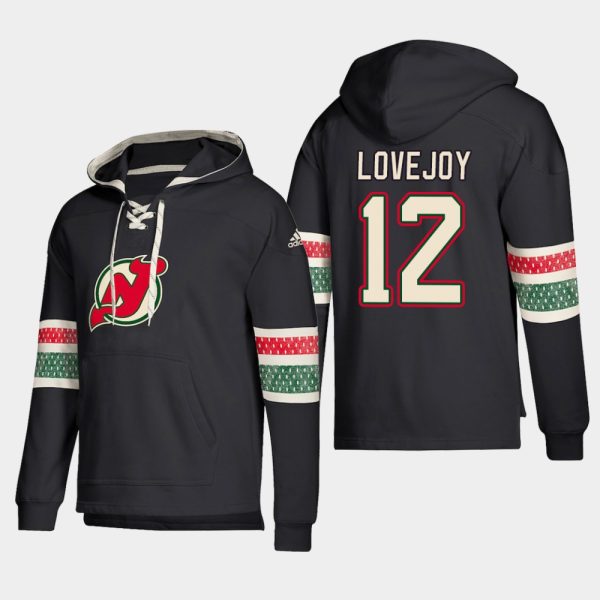 Sleek New Jersey Devils #12 Ben Lovejoy Black adidas Lace Up Pullover Hoodie to show your team spirit