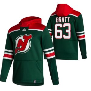 Sleek New Jersey Devils #63 Jesper Bratt Adidas Reverse Retro Pullover Hoodie Green for ultimate sports enthusiasts