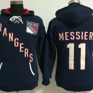 Amazing New York Rangers #11 Mark Messier Navy Blue Women's Old Time Heidi NHL Hoodie for die - hard hockey fans