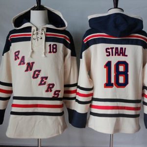 Gorgeous Rangers #18 Marc Staal Cream Sawyer Hooded Sweatshirt Stitched NHL Jersey perfect for game days