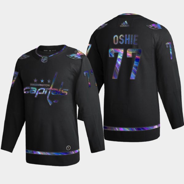 Sleek Washington Capitals #77 T.J. Oshie Men's Nike Iridescent Holographic Collection NHL Jersey Black perfect for game days