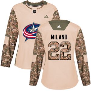 Stylish Adidas Blue Jackets #22 Sonny Milano Camo Authentic 2017 Veterans Day Women's Stitched NHL Jersey to stand out at the arena