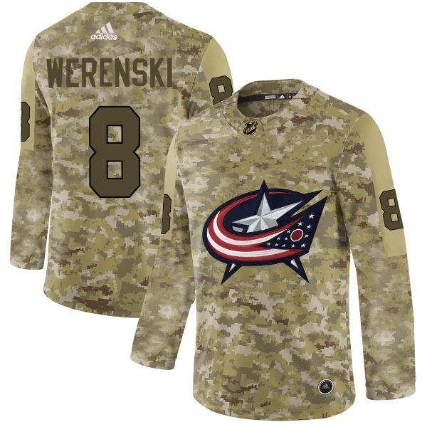 Amazing Adidas Blue Jackets #8 Zach Werenski Camo Authentic Stitched NHL Jersey to show your team spirit