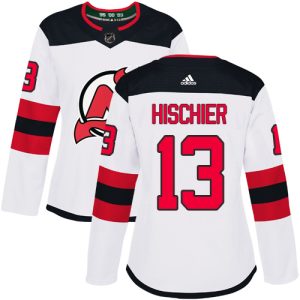 Sleek Adidas Devils #13 Nico Hischier White Road Authentic Women's Stitched NHL Jersey to show your team spirit
