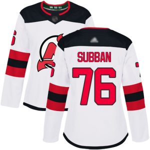 Gorgeous Adidas Devils #76 P.K. Subban White Road Authentic Women's Stitched NHL Jersey perfect for game days