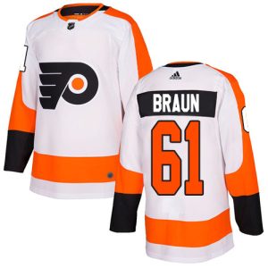 Amazing Adidas Flyers #61 Justin Braun White Road Authentic Stitched NHL Jersey to show your team spirit