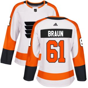 Unique Adidas Flyers #61 Justin Braun White Road Authentic Women's Stitched NHL Jersey to stand out at the arena