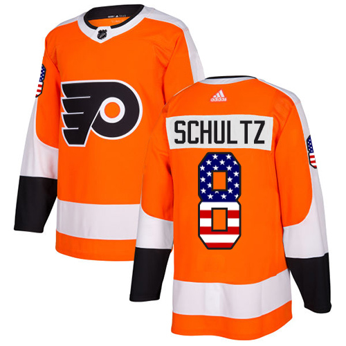 Gorgeous Adidas Flyers #8 Dave Schultz Orange Home Authentic USA Flag Stitched NHL Jersey perfect for game days