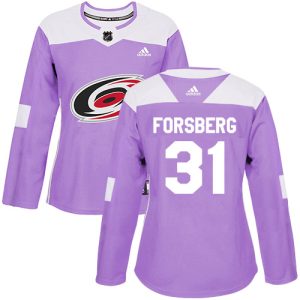Stunning Adidas Hurricanes #31 Anton Forsberg Purple Authentic Fights Cancer Women's Stitched NHL Jersey to show your team spirit