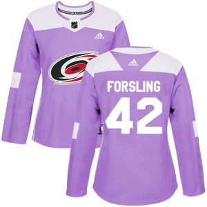 Gorgeous Adidas Hurricanes #42 Gustav Forsling Purple Authentic Fights Cancer Women's Stitched NHL Jersey for ultimate sports enthusiasts