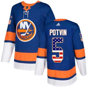 Stunning Adidas Islanders #5 Denis Potvin Royal Blue Home Authentic USA Flag Stitched NHL Jersey for die - hard hockey fans