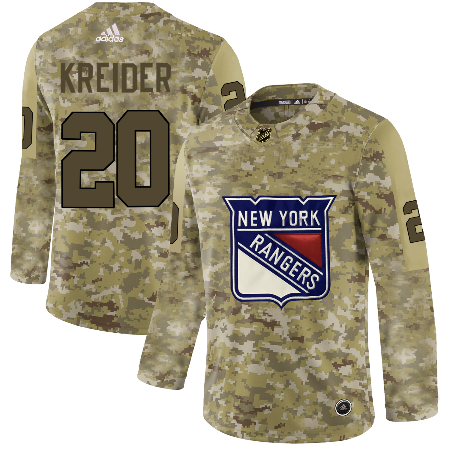 Unique Adidas Rangers #20 Chris Kreider Camo Authentic Stitched NHL Jersey for die - hard hockey fans