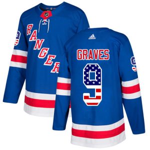 Gorgeous Adidas Rangers #9 Adam Graves Royal Blue Home Authentic USA Flag Stitched NHL Jersey for die - hard hockey fans