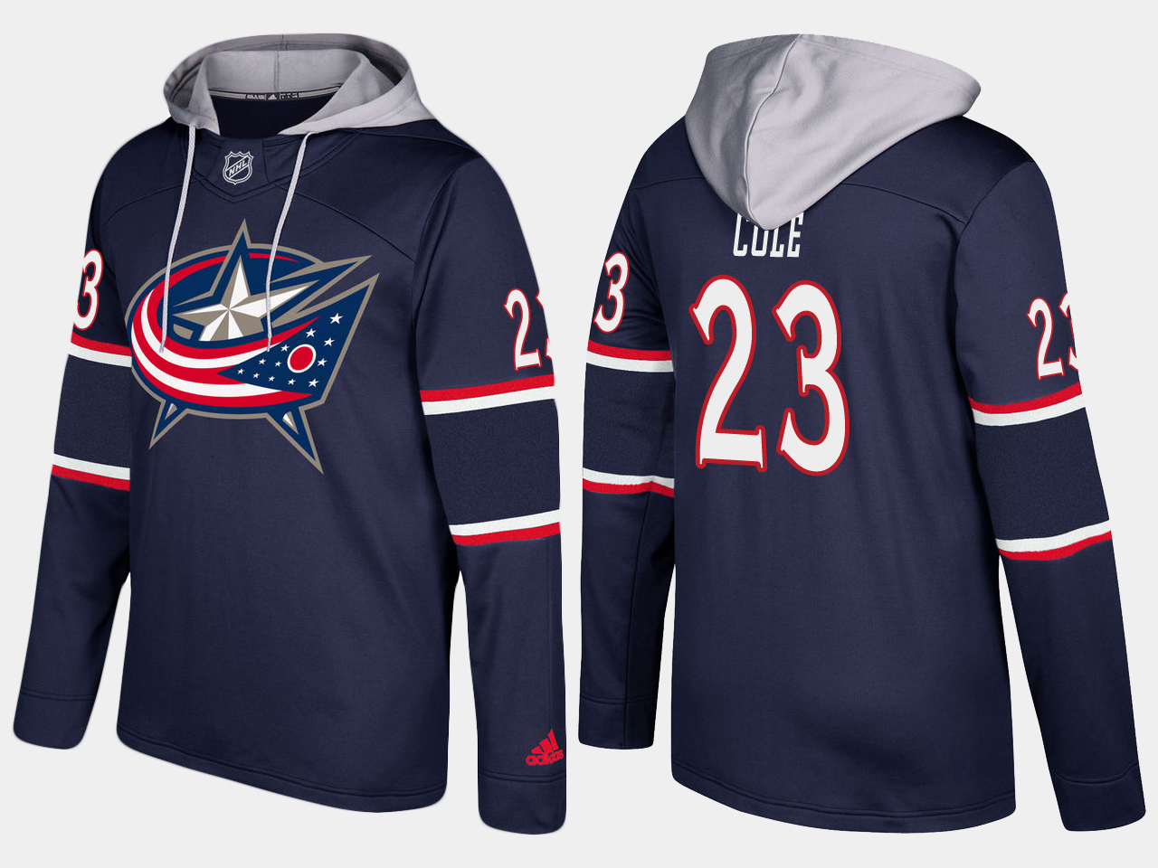 Stunning Blue Jackets #23 Ian Cole Navy Name And Number Hoodie to show your team spirit