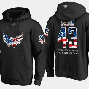 Amazing Capitals #43 Tom Wilson NHL Banner Wave Usa Flag Black Hoodie for ultimate sports enthusiasts