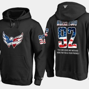 Impressive Capitals #92 Evgeny Kuznetsov NHL Banner Wave Usa Flag Black Hoodie to stand out at the arena