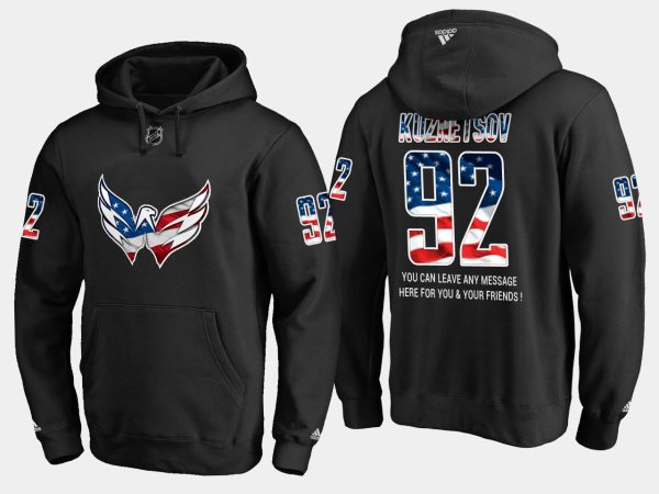Impressive Capitals #92 Evgeny Kuznetsov NHL Banner Wave Usa Flag Black Hoodie to stand out at the arena