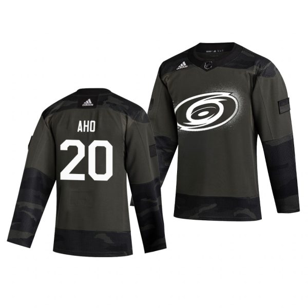 Impressive Carolina Hurricanes #20 Sebastian Aho Adidas 2019 Veterans Day Men's Authentic Practice NHL Jersey Camo a must - have for collectors