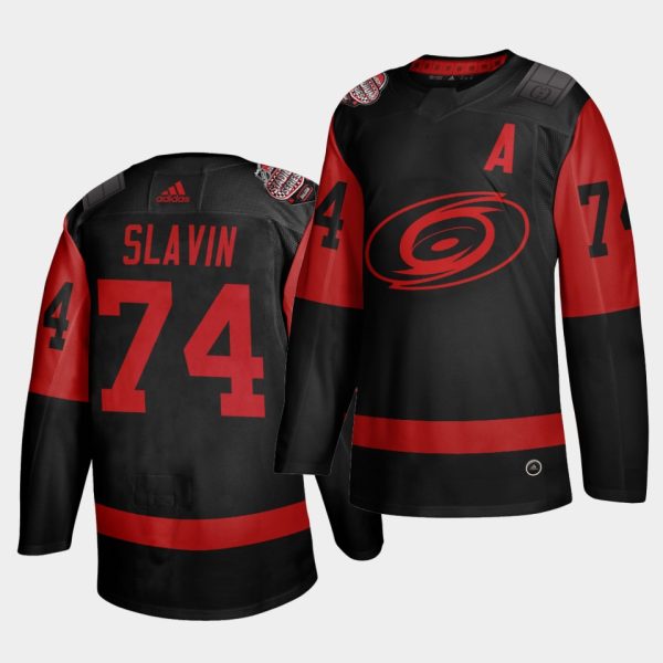 Stylish Carolina Hurricanes #74 Jaccob Slavin Black Men's 2021 Stadium Series Outdoor Game Jersey perfect for game days