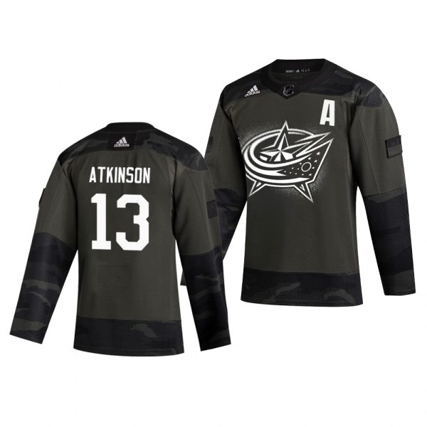Impressive Columbus Blue Jackets #13 Cam Atkinson Adidas 2019 Veterans Day Men's Authentic Practice NHL Jersey Camo for ultimate sports enthusiasts