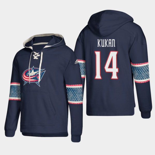 Stunning Columbus Blue Jackets #14 Dean Kukan Blue adidas Lace Up Pullover Hoodie perfect for game days