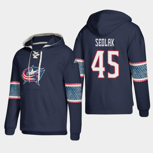 Unique Columbus Blue Jackets #45 Lukas Sedlak Blue adidas Lace Up Pullover Hoodie to complete your fan gear collection