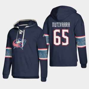 Sleek Columbus Blue Jackets #65 Markus Nutivaara Blue adidas Lace Up Pullover Hoodie to stand out at the arena